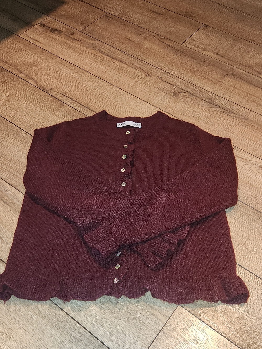 Zara Burgundy Knit Cardigan Sweater